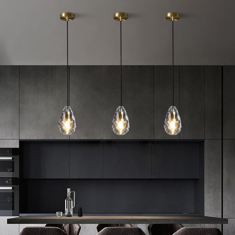 Miniatura 2 de Modern Creative Diamond Shape Pendant Lights, Mid Century 2 Pack Crystal Ceiling Hanging Lighting, 59in Adjustable Cord Chandelier for Dining Room