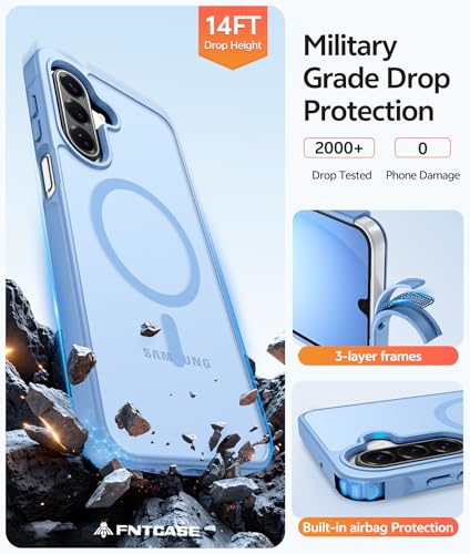 Image of FNTCASE for Galaxy A17 /A16 5G Phone Case: for Samsung A17 Cases [Compatible with Magsafe] [Screen Protector] Matte Translucent Military Grade Protection for Samsung A 17 & A 16 4G Cover - Light Blue