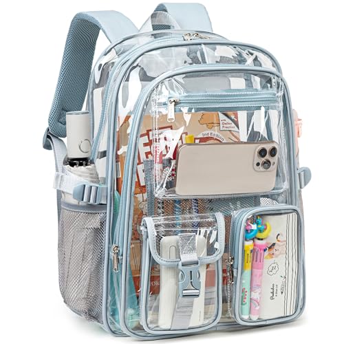 abshoo Large Clear Backpack For Girls Women Heavy Duty Clear Bookbag for School Transparent Backpack (Baby Blue)