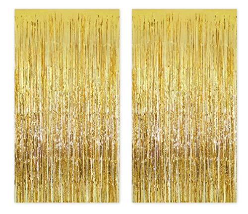 Image of ARCK Select golden Foil Curtain for Decoration - 3 Pcs (3ftx6ft) Curtain for Birthday Decoration | Fringe Curtains for Decoration | golden Foil Curtains for Birthday Decoration | Foil Fringe Curtain