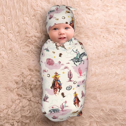 Image of Personality Pink Western Newborn Swaddling Blanket Beanie Hat Funny Blanket Sleeping Bag New Born Sleep Sacks for Boys Girls