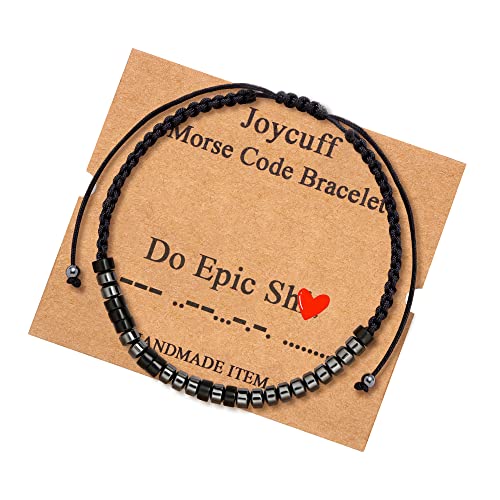 JoycuFF Inspirational Morse Code Bracelet for Women Men Fashion Funny Encouragement Gifts for Men Her Nurse Daughter Niece Friends Coworkers Handmade Silk Wrap Adjustable Jewelry Do Epic