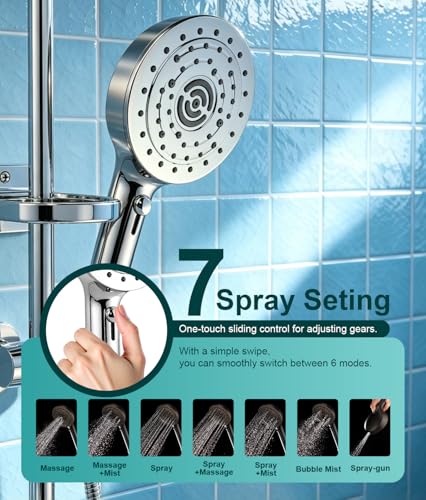 Image of Filtered Shower Head with Handheld - High Pressure 7 Spray Mode 5 inch Panel Showerhead with Stainless Hose, Hard Water Filter Beads Showerhead, Reduce Dandruff, Protect Colored Hair and Soothe Dry Skin