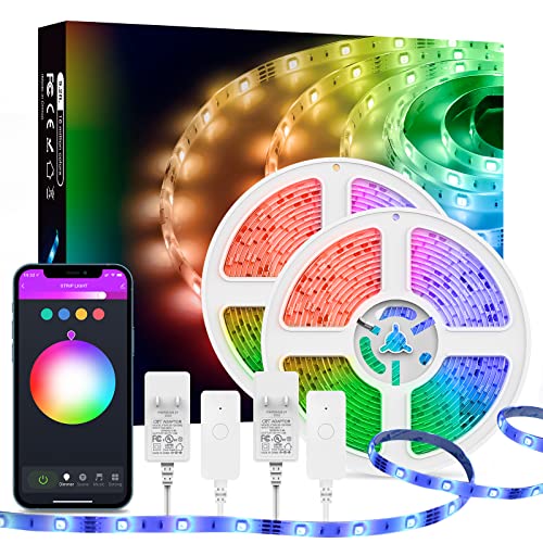 SL2 LED Strip Lights, 2 Rolls 16.4ft Smart Strip Light Compatible with Alexa and Google Home, App Control, Music Sync for Tv Backlight, 16 Million RGB Color Changing, Light Decor
