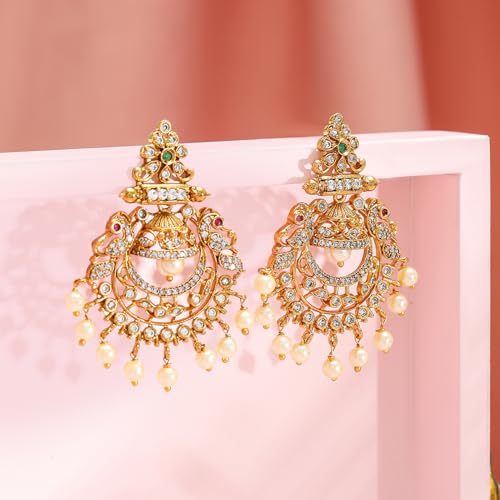Image of Rubans Chandbali Earrings Gold Plated Traditional Pearl Detailed Jewellery Gift for Women & Girls