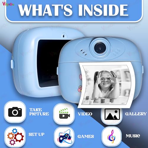Image of VikriDA Instant Print Camera for Kids | 1080P HD Digital Video Camera with Built-in Printer | Instant Photo - Multicolor