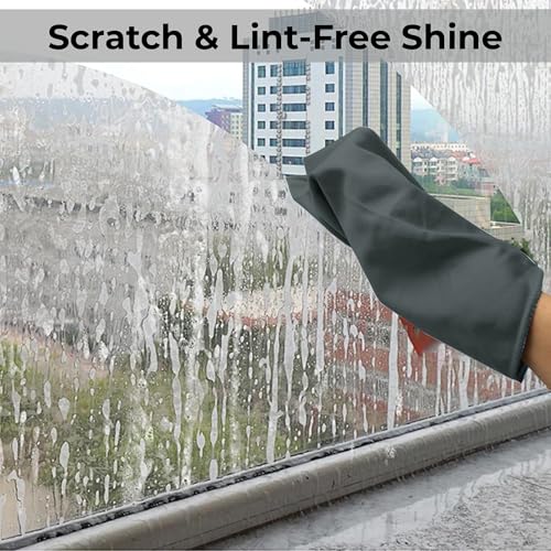 Image of Microfiber Glass & Window Cleaning Cloths | 400 GSM Thick, Lint-Free & Streak-Free Towels for Mirror, Car, Kitchen & Home | 40 x 40 cm | Grey | Pack of 4