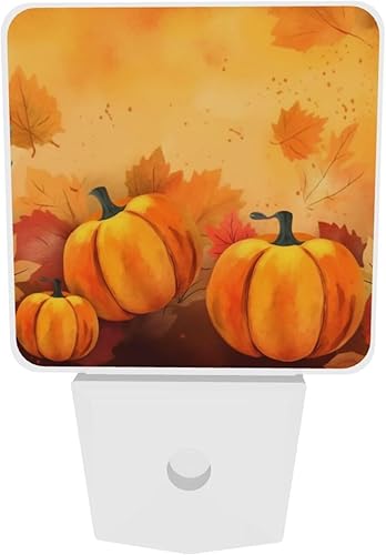 Miniatura 6 de Juego de 2 luces de noche de Acción de Gracias con diseño de calabazas, mariposas, hojas de arce, girasoles de otoño, sensor automático, luces LED