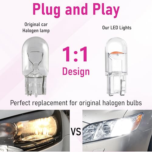 Image of ecocstm 30 PCS Car 194 LED Bulbs, 168 2825 W5W T10 Wedge COB LED Replacement Bulb, Error Free Interior Bulb for Dashboard Light, Dome Lights (Pink Purple)