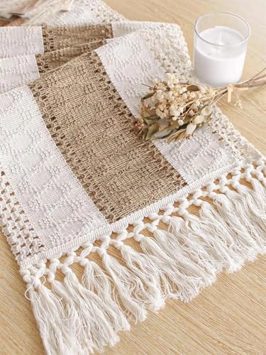 Nappe simple en coton et lin de luxe avec longs pompons pour table chic