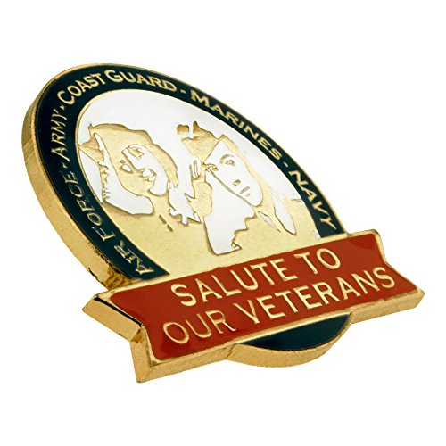 Image of PinMart Veteran Pin - Patriotic American Lapel or Hat Pin - Proud to be Retired Army, Navy, Air Force or Marine Corps - Gold Color Plated Enamel with Secure Clutch Back
