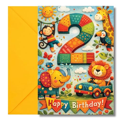 LimaLima 2nd Birthday Card For Boys & Girls Cute Jungle Animal Design Perfect For Son Grandson Nephew