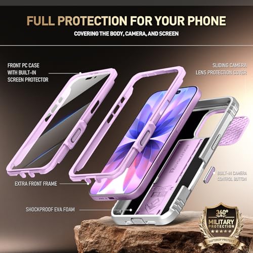 Image of Poetic for iPhone 17 Case with Camera Control Capture Button, [Slide Camera Cover] [Built-in Stand] [Built-in Screen Protector] Full-Body Military Grade Rugged Phone Case for iPhone 17, Purple