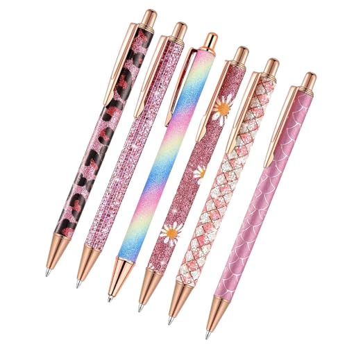 shjxi Lindos bolígrafos | Juego de escritura estética, 6 piezas, ergonómico, 1,0 mm, elegantes bolígrafos para mujeres, para escritorio, aula, universidad, trabajo, hogar, diario, papelería