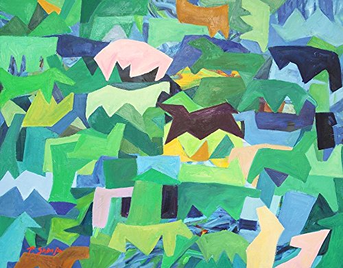 Toile Chevaux verts Park Shinja grand format pour decoration salon