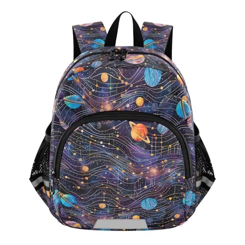 CHIFIGNO Toddler Backpack for Boys Girls, Purple Planets Constellations Purple Kids School Bag Small Travel Backpack