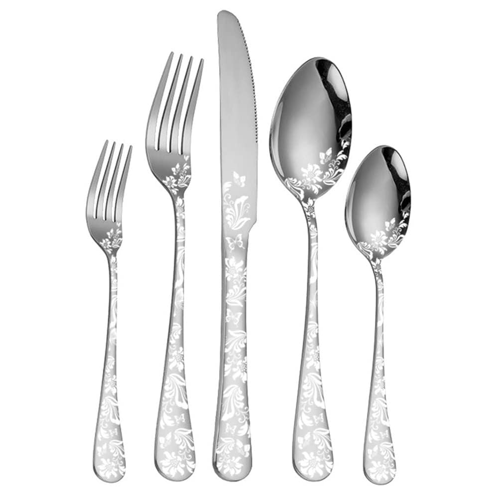 20-Piece Moderno Placcato Modello Cucina Argenteria Servizio Di Stoviglie Per 4 Persone, 18/10 In Acciaio Inox Set Di Posate, Bistecca Coltello Forchetta Cucchiaio Regalo Box Set Di Posate (Argento)