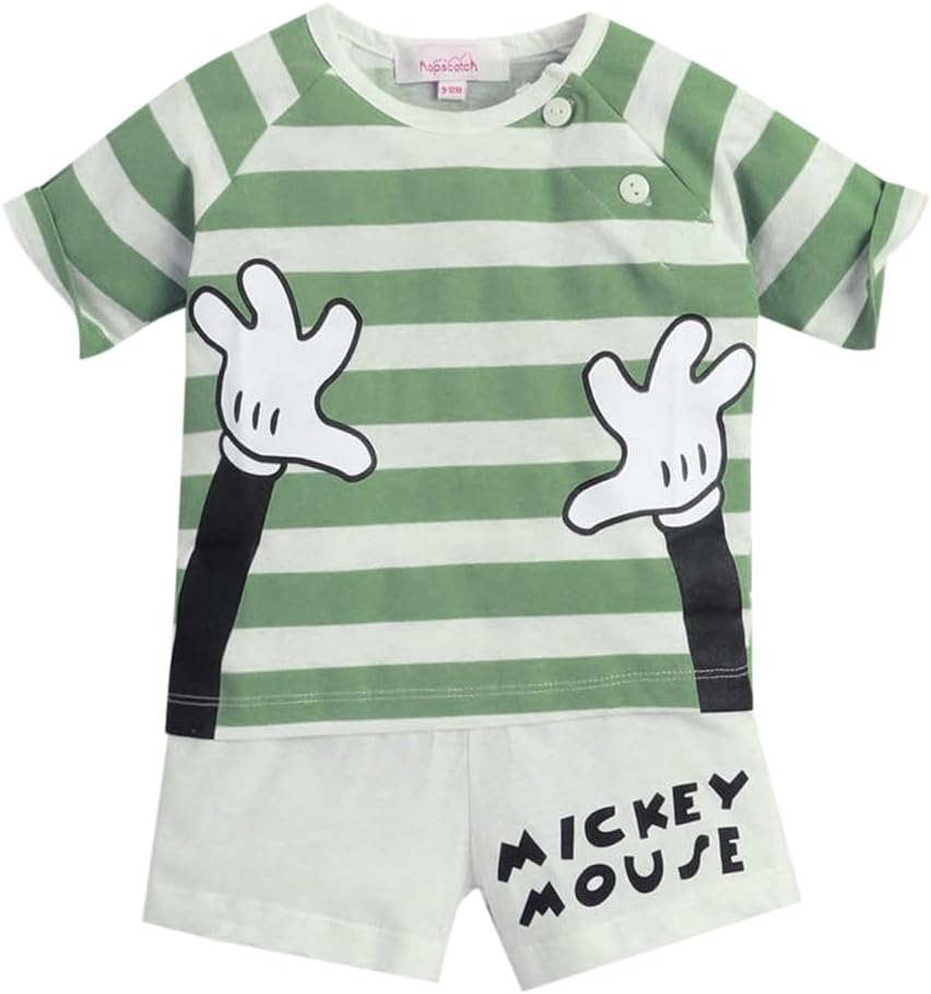 Hopscotch Boys Green Stripe Print T-Shirt And Shorts Set