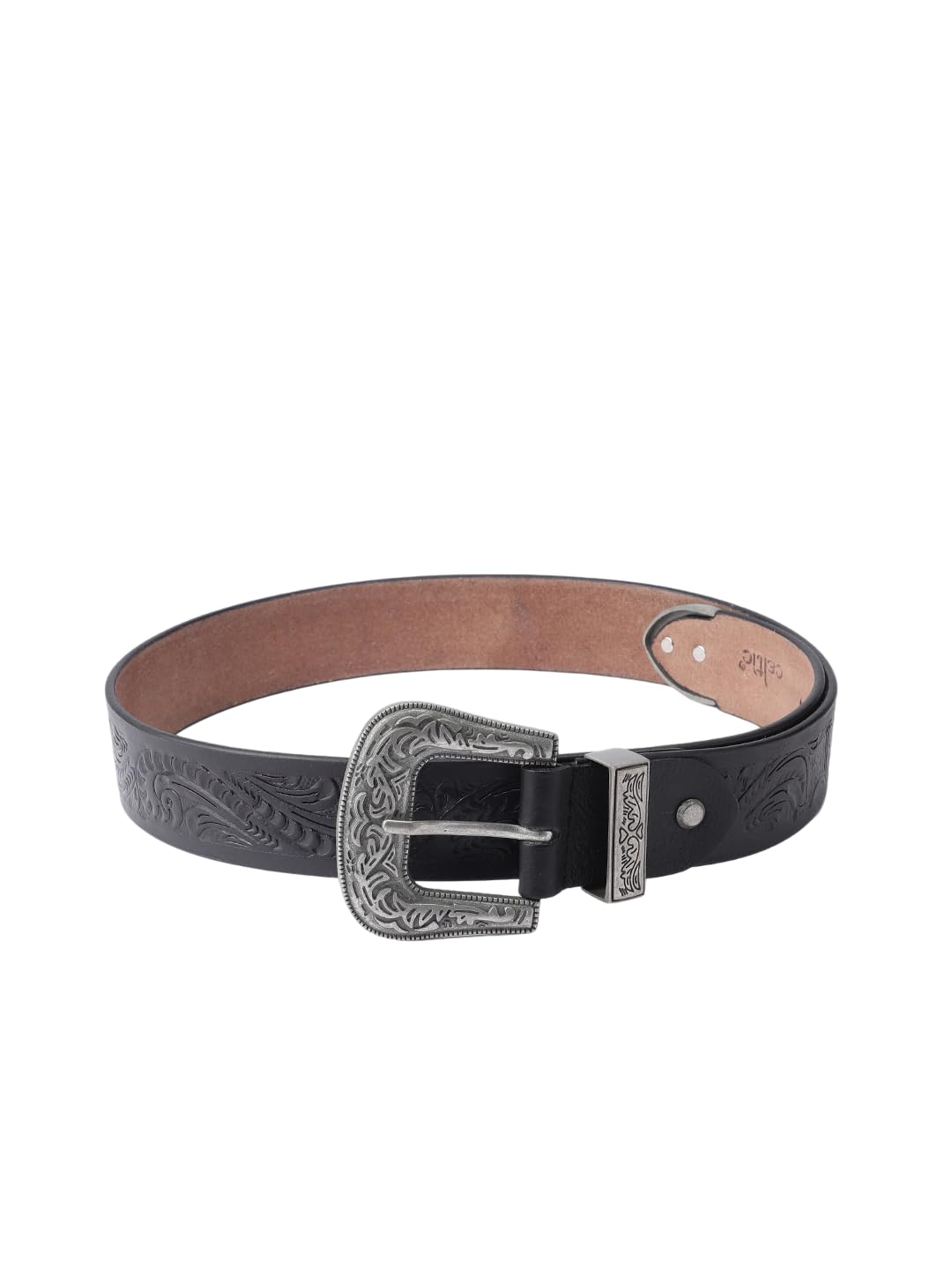celtic Genuine Leather Embossed Western Belt for Mens | Antique Silver Buckle | Durable Waist Belt for Casual and Formal Wear | Classic Vintage Design | Black |Gifts for men-picture-53