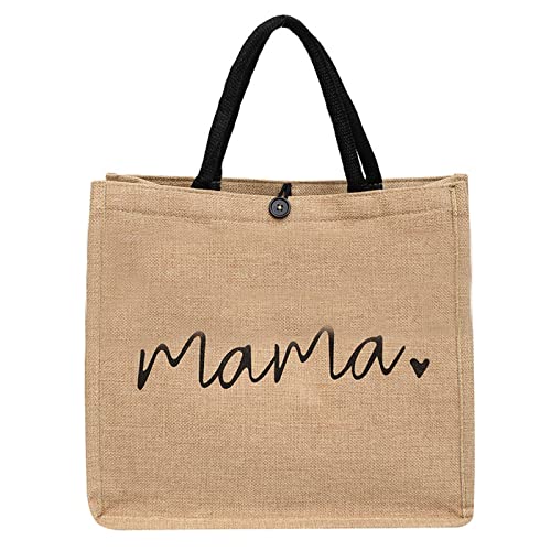 Image of Pugtay Jute/Canvas Gifts for Mom, Mama Bag Mother Gifts Momlife Tote for Hospital, Shopping, Beach,Mother’s Day