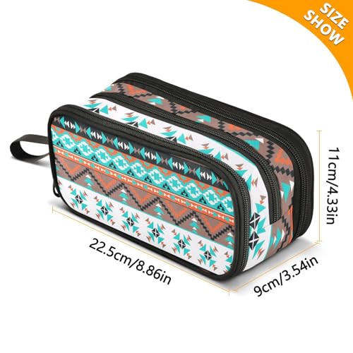 Image of ZAZYXTJ Western Aztec Large Capacity Pencil Case 3 Compartment Pen Pouch Storage Canvas Makeup Bag for School Office Teen Girl Boy Men Women