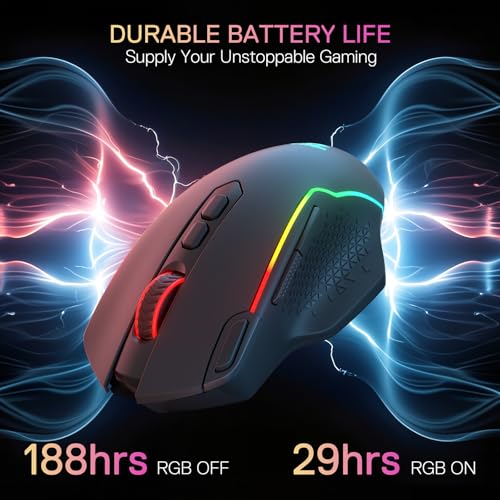 Image of Redragon M810 MAX 3-Mode Wireless Gaming Mouse, Upgraded 12000 DPI Wired /Wireless RGB Mouse w /Rapid Fire Key, 8 Macro Buttons, 188-Hour Reliable Power Capacity for PC /Mac /Laptop