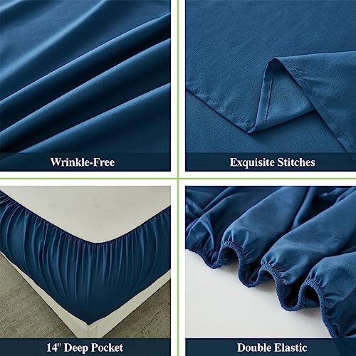 Image of ILAVANDE Navy Blue King Sheets Set 6 Piece,Hotel Luxury Super Soft 1800 Series Microfiber Bed Sheets King Set-Wrinkle Free & Breathable-14 Deep Pocket Sheets for King Size Bed(King,Navy Blue)