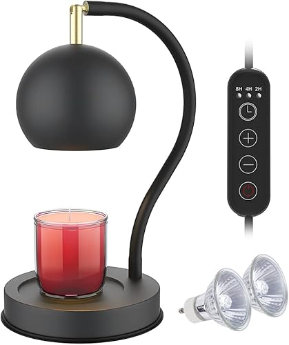 Mocalido Lámpara calentadora de velas regulable con temporizador para velas en frasco, derretidor de velas eléctrico de metal, calentador de cera