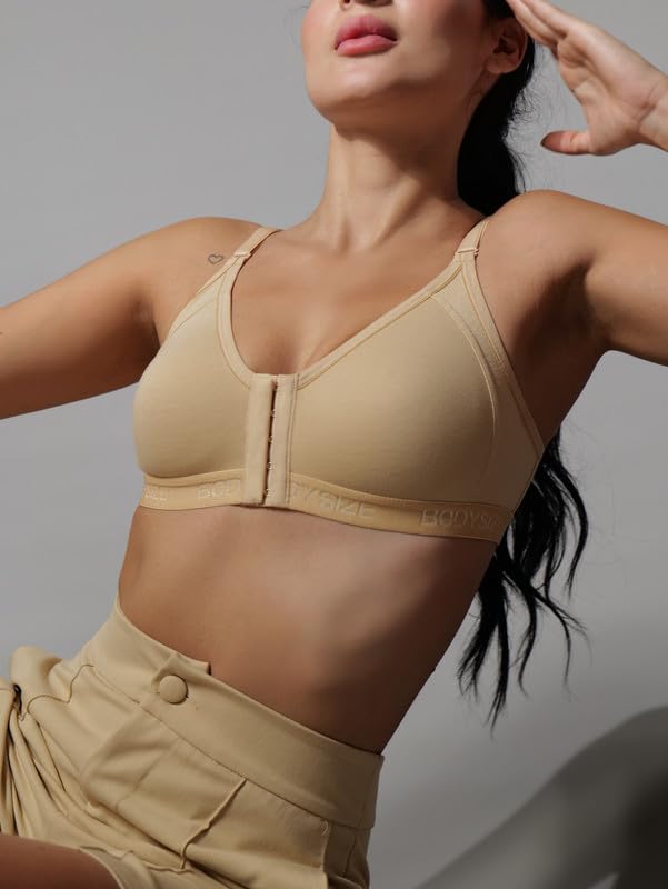 Image of BODYSIZE Cotton Front Open Bra for Women Daily Use | Non-Padded, Non-Wired | Sweat Absorbent Seamless Bra | Full Coverage Regular Wear | Twin Hook Adjuster (Cup Size: B)