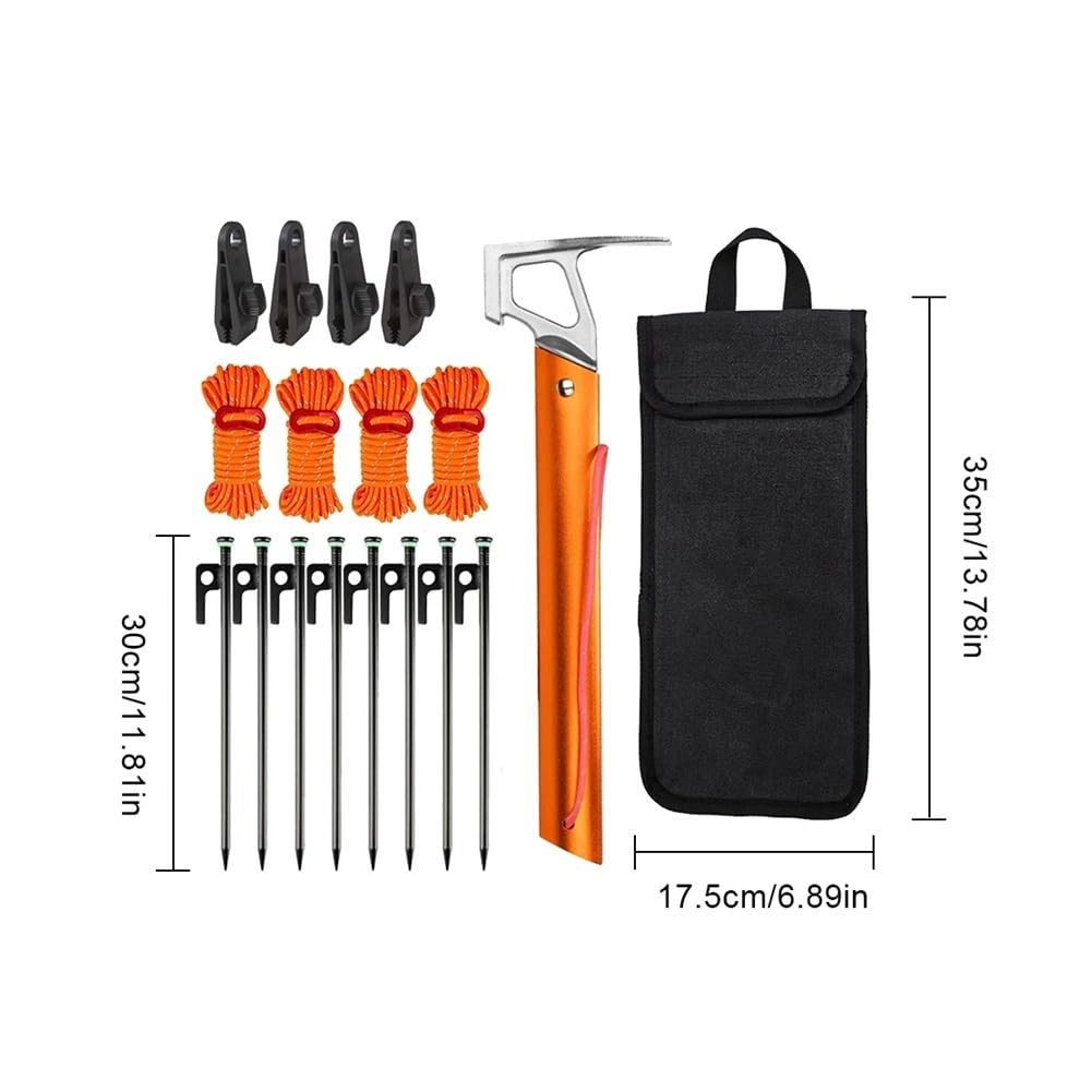 Piquets de tente en alliage d'aluminium avec corde, équipement de camping, randonnée, tente de voyage en plein air avec accessoire de marteau (noir)
