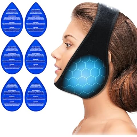 ZNÖCUETÖD Wisdom Teeth Ice Pack Head Wrap, Face Ice Pack for Wisdom Teeth Removal Toothache Pain Relief, TMJ, Jaw Ice Pack for Face Oral Surgery, Dental Implant with 6 Reusable Hot Cold Gel Packs Cover