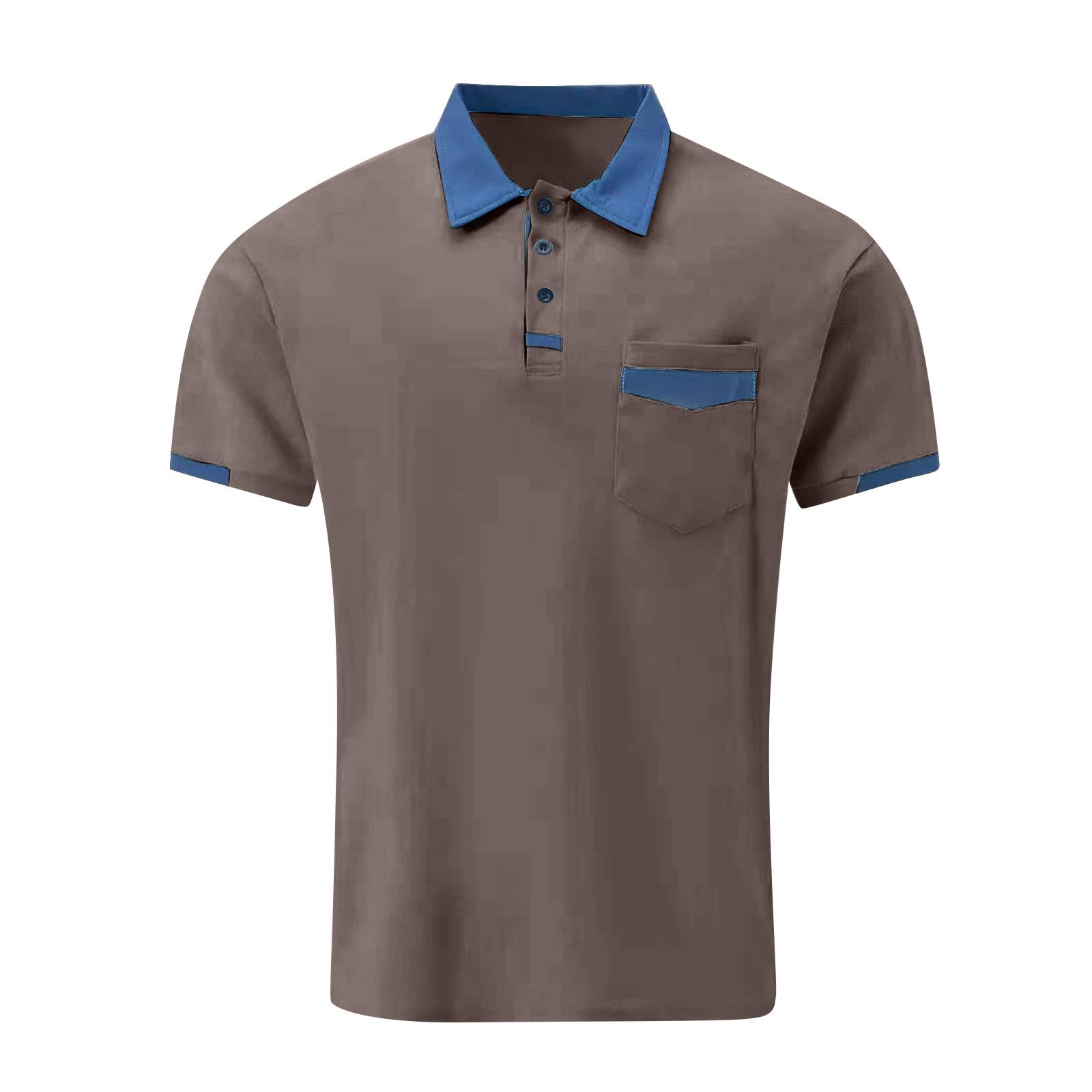 Polo Shirts for Men Button Neck Short Sleeve Solid Color Casual Pullover with 3-Button Placket Soft Cotton Shirts