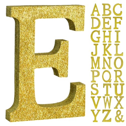 Image of TONIFUL 8 Inch Gold Glitter Letter E Table Centerpiece A-Z Gold Birthday Party Decorations,Gold Alphabet E for Birthday,Chrismas,Graduation,Bridal Shower,Wedding,Anniversary Party Supplies