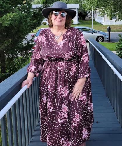 Image of TIYOMI Womens Plus Size Dresses Fall Long Sleeve Maxi Dresses V Neck Floral Spring Party Dress with Pockets XL-5XL (14W-28W)