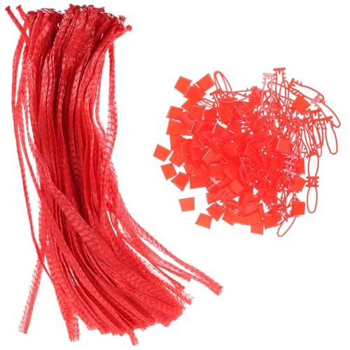 DECHOUS Bolsas Reutilizables de Malla para Almacenar Frutas y Verduras 100 Unidades Nylon Rojo 40 CM Resistentes al Desgarro Transpirables Ecológicas para Supermercado y Cocina