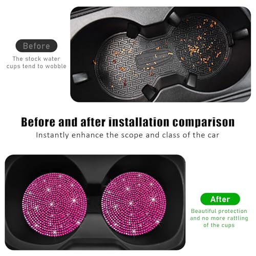 Image of Ziciner 2PCS Bling Car Cup Holder Coaster, 2.73 Inch Anti-Slip Cup Insert Coasters, Crystal Rhinestone Auto Drink Cup Mat, Universal Interior Decor Car Accessories for Women Girls (Rose Red)