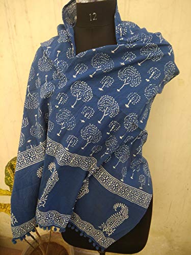 Indigo Blue Scarves Indian Hand Block Print Scarves,Stole Cotton Scarf Women Party Wear Scarves Size 22x72 Inch 074