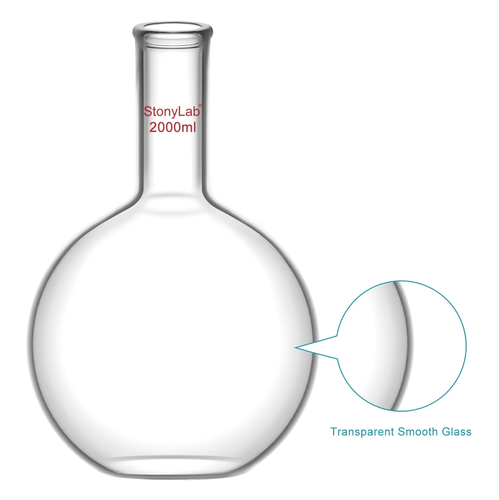 Matraz Fondo Plano 2000ml (2L) de Cristal Borosilicato Pared Gruesa con Cuello Largo Matraz Laboratorio