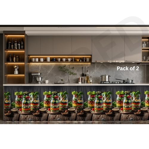 Image of Premium Sink Kitchen Curtain | Waterproof Printed Under Sink Cabinet Curtain for Kitchen Storage & Protection | Stylish Home Decor | (150 x 71 cm) (Bowl, Pack of 2)