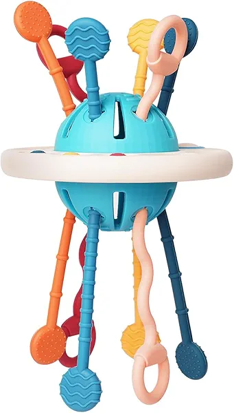LiKee Montessori Toys for Baby 1+ Years Old, Sensory Development Toys for Toddlers 1-3, Silicone Pull String Travel Toy for 18+ Months, Gift for Baby Shower Infants Car Seat High Chair