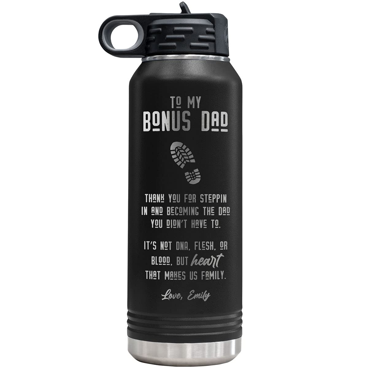 Personalized Bonus/Step Dad Water Bottle (Black)