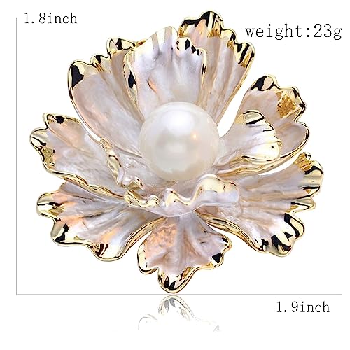 Image of Crystal Pearl Flower Brooches Pins Fashion Beautiful Created Rhinestone Floral Brooch Good Idea for Party Dance Wedding Banquet for Elegant Women Girl