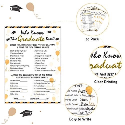 Facraft 36Pcs Who Knows Graduate Best Graduation Game Cards Class Of 2023 Graduation Party Games Card Graduation Party Games Activities For High Senior College School Graduation Party Favor Supplies #TOP6