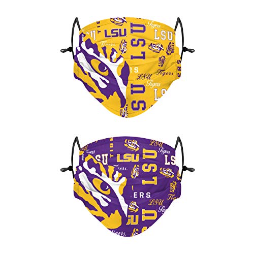 FOCO LSU Tigers NCAA Logo Rush Adjustable Face Cover - 2 Pack, MANCLRADFC2PK, Adult