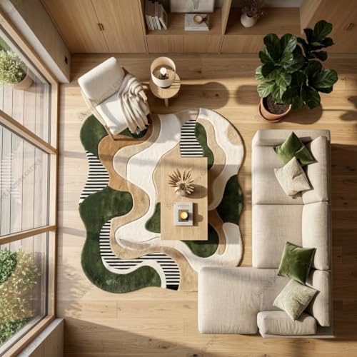 Image of SWEET HOMES Rug for Living Room, Checkered Area Carpets | Soft & Fluffy Irregular Carpet Anti-Skid Backing, 4 x 6 Feet (122 x 183 cm), Green Multi