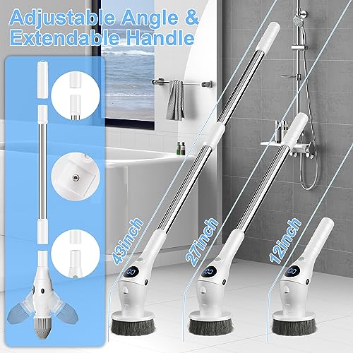 Esfregão giratório elétrico – Escova de limpeza com iluminação LED, esfregão elétrico sem fio com 8