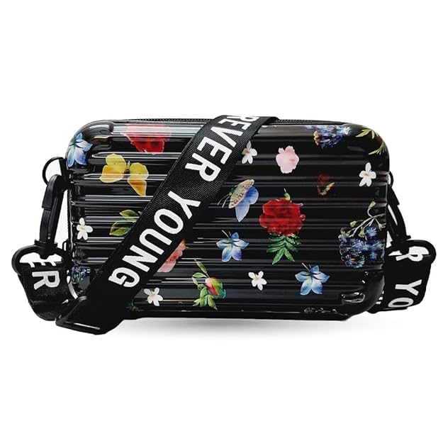 HAYSCH Forever Young Sling Bag For Women And Girls | Crossbody & Mini Suitcase Box | Multi pattern with Detachable Shoulder Strap and Convertible into Cosmetic (BLACKROSE) (B0D2DXDD1T) Amazon Price History, Amazon Price Tracker