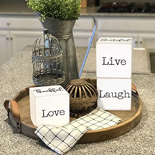 Airrioal Farmhouse Home Decorations For Living Room Decor,4-Sided Wooden Blocks Rustic Home Decor Sign, Modern Farmhouse Decor For Shelf Kitchen Tiered Tray Entryway Tv Stand Coffee Table Decor,2.8" #TOP2