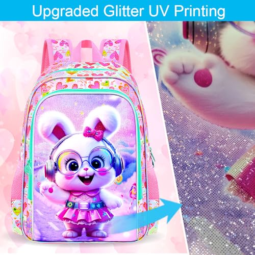 Image of CCJPX 16 inch Bunny Backpack for Girls, 3Pcs Kids Bookbag with Lunch Box, Water Resistant Elementary School Bag for Kindergarten Preschool Toddler (Pink)