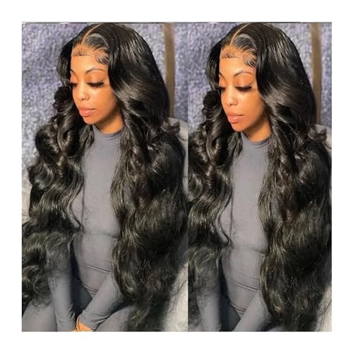 Perruque synthétique Body Wave noire sans colle douce et volumineuse 180%